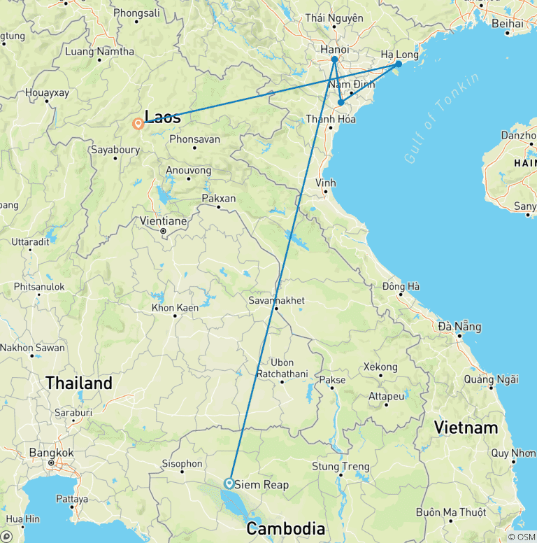 Map of Golden Triangle of Indochina In 10 Days (Cambodia, Vietnam, Laos)