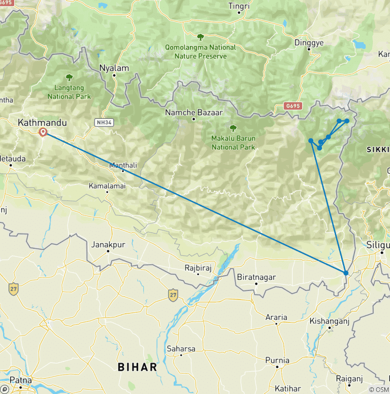 Map of Kanchenjunga North Base Camp Trek - 21 Days