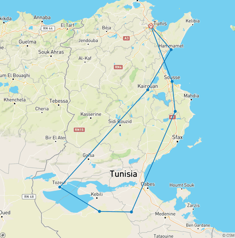 Map of Tunisia Discovery, Small Group Tour