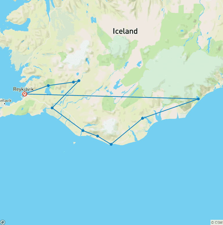 Map of 3 Days Golden Circle, South Coast and Jökulsárlón Glacier Lagoon (Group Tour)