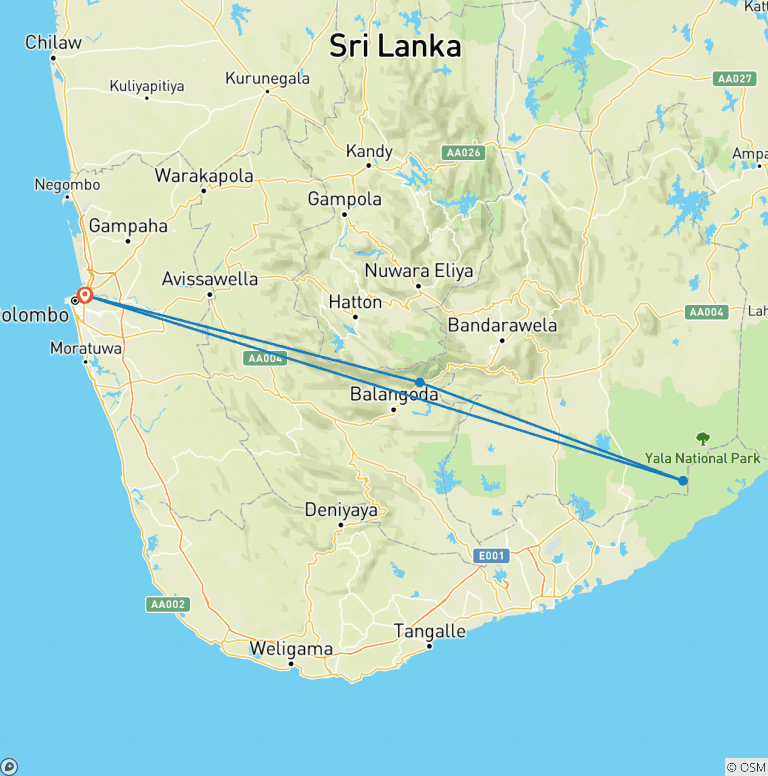 Map of 3-Day All Inclusive Wildlife Tour in Belihuloya & Yala