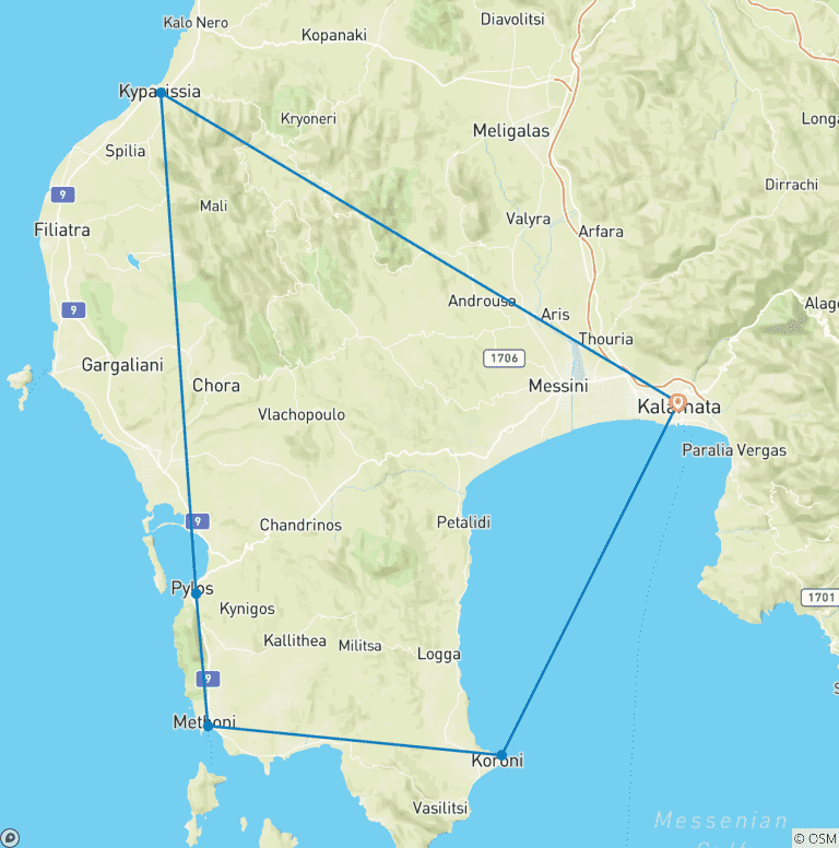 Map of Messinia Coastal Tour