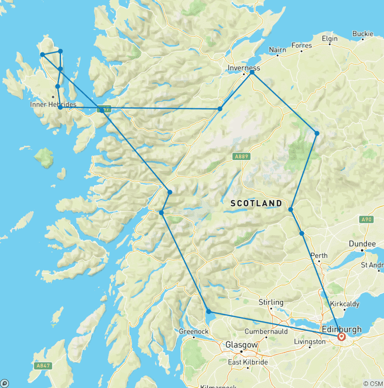 Map of 3 Day Loch Ness & Skye Magic