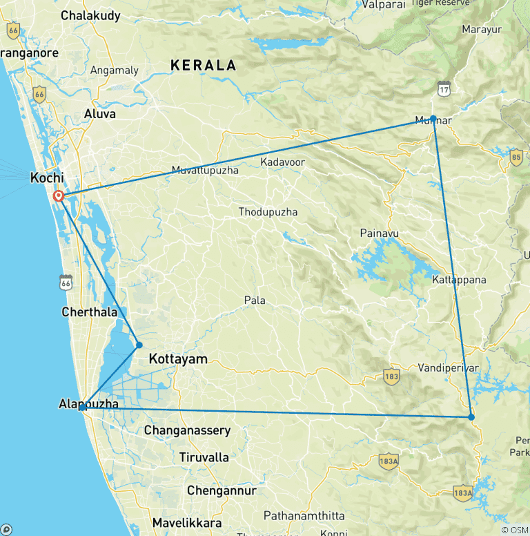 Map of Backwaters of Kerala - An authentic tour of Kerala