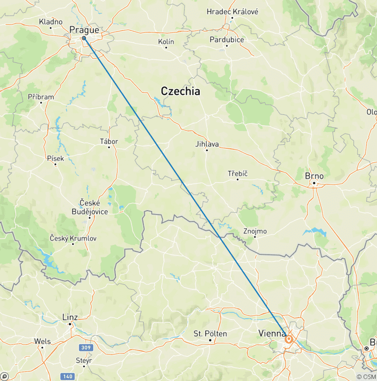 Map of Prague & Vienna