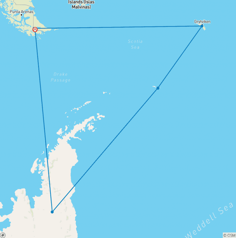 Map of South Georgia and Antarctic Peninsula: Penguin Safari, Operated by Quark