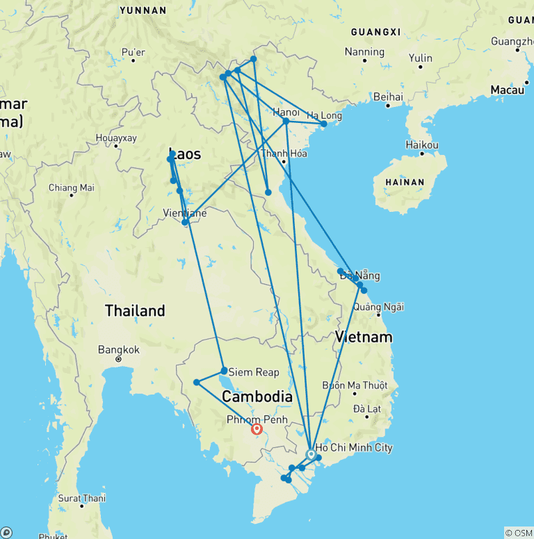 Map of Grand of Indochina Tour 25 Days