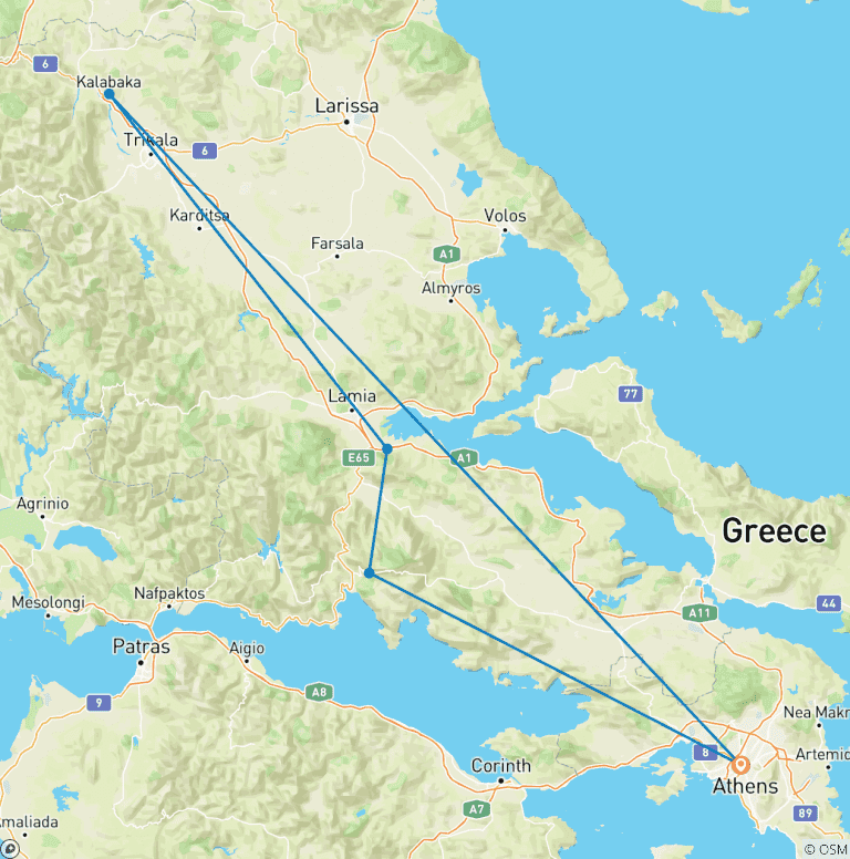 Map of 3 Days Tour From Athens To Meteora And Delphi