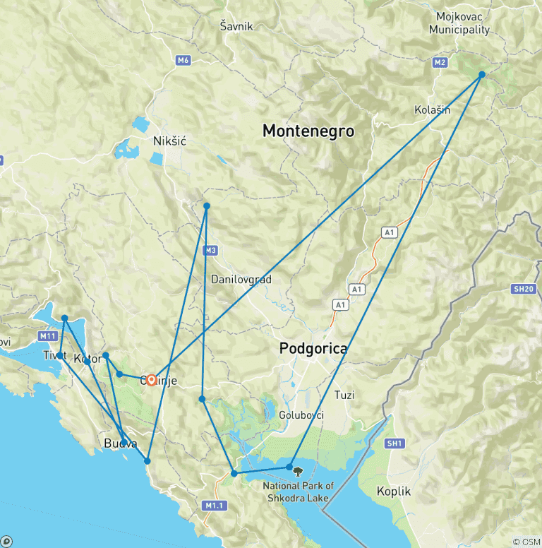 Map of Comfortable Heartland of Montenegro Trip