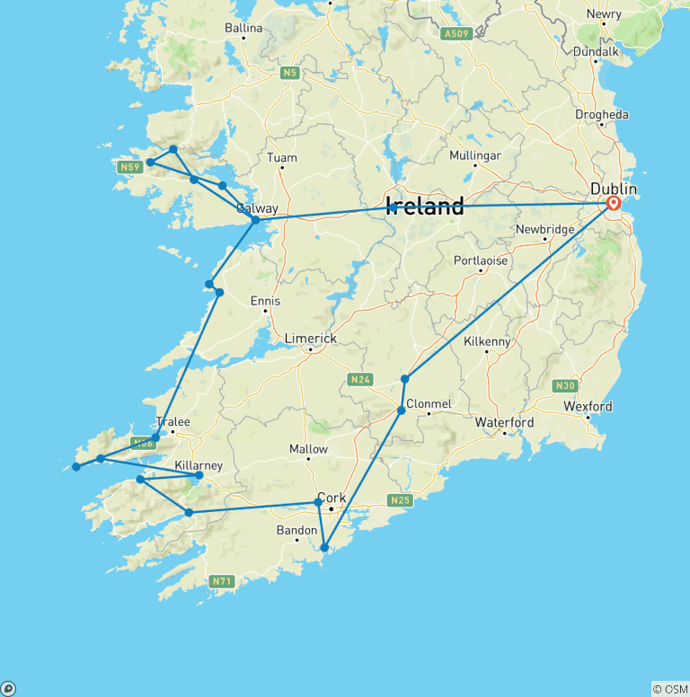 Map of 7 Day Atlantic Way Experience  - Small Group Tour