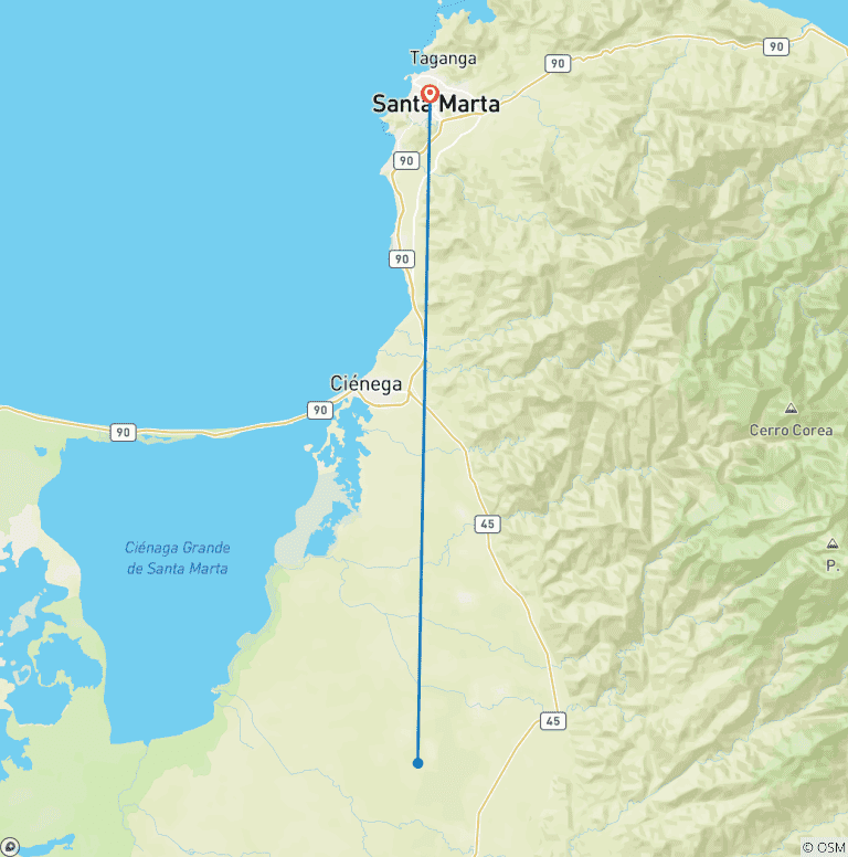 Map of 6-Day Lost City Trek (Ciudad Perdida) & Santa Marta