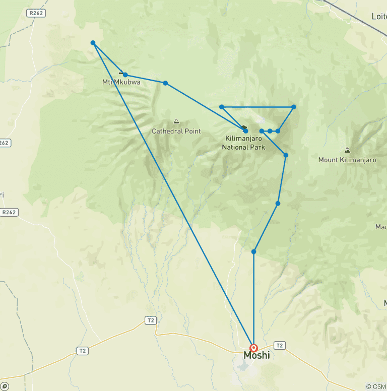 Map of Kilimanjaro Northern Circuit - 10 Days