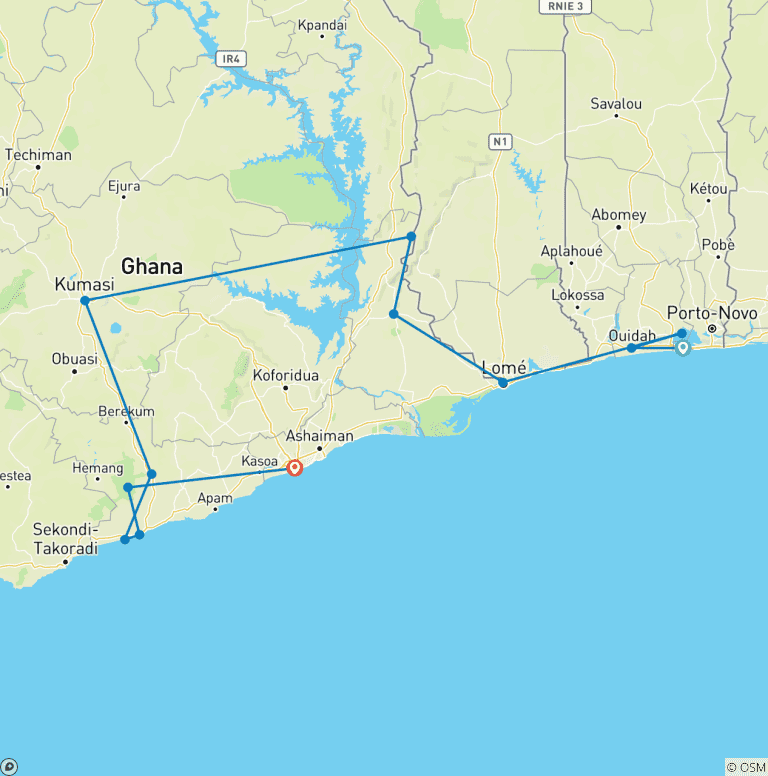Map of Explore Benin, Togo & Ghana 14-days