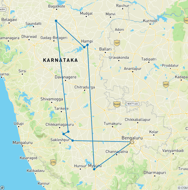 Map of Magnificent 10 Days  South India Temple Tour Package from Bangalore(ALL INCLUSIVE)