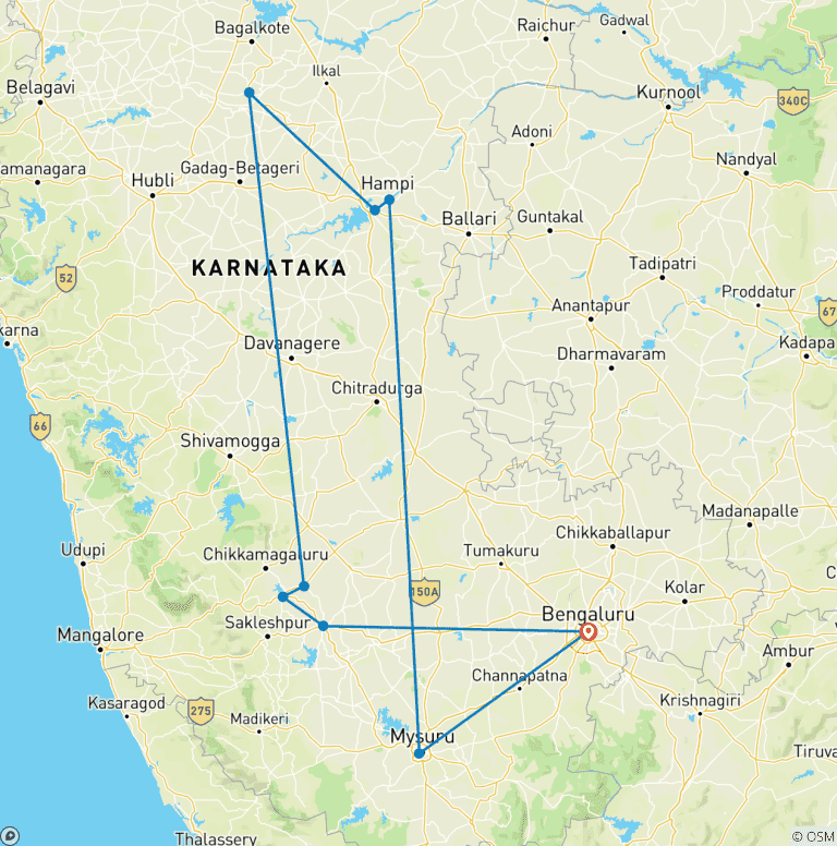 Map of Magnificent 10 Days  South India Temple Tour Package from Bangalore(ALL INCLUSIVE)