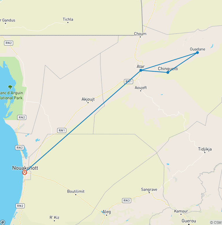 Map of Explore Mauritania – 8 days