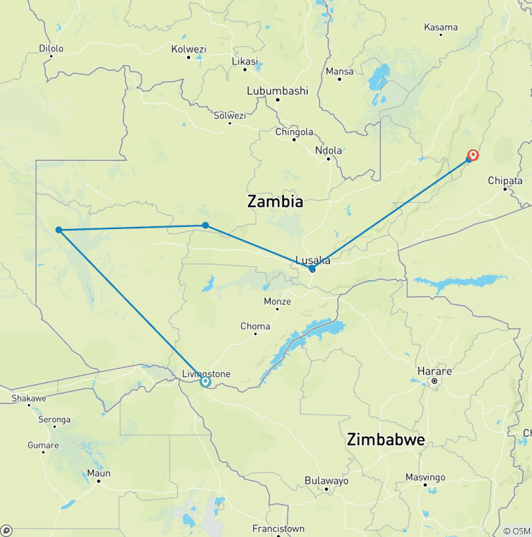 Map of Liuwa, Kafue, South Luangwa NP- Exploring Zambia's Wilderness