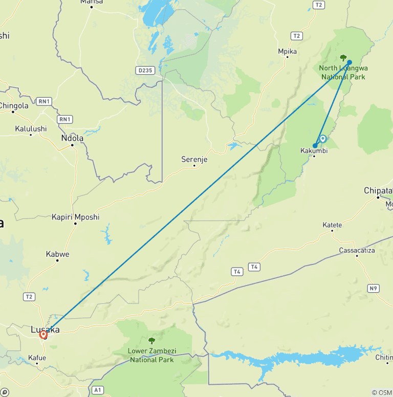 Map of Zambia Walking Safari