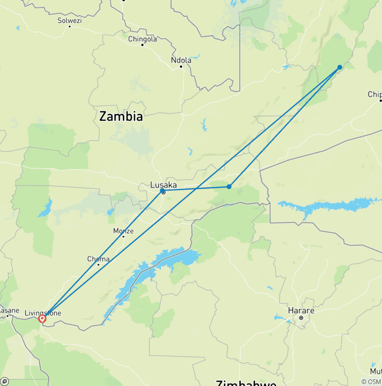 Map of 10 Days Exploring The Wonders Of Zambia