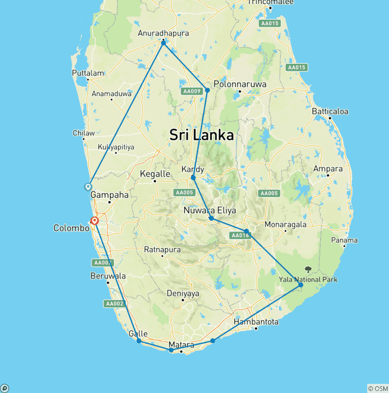 Map of Grand Tour Sri Lanka