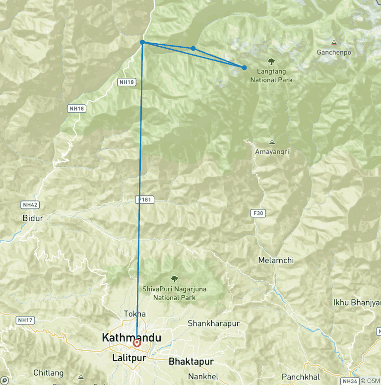 Map of Langtang Valley trek 10 Days