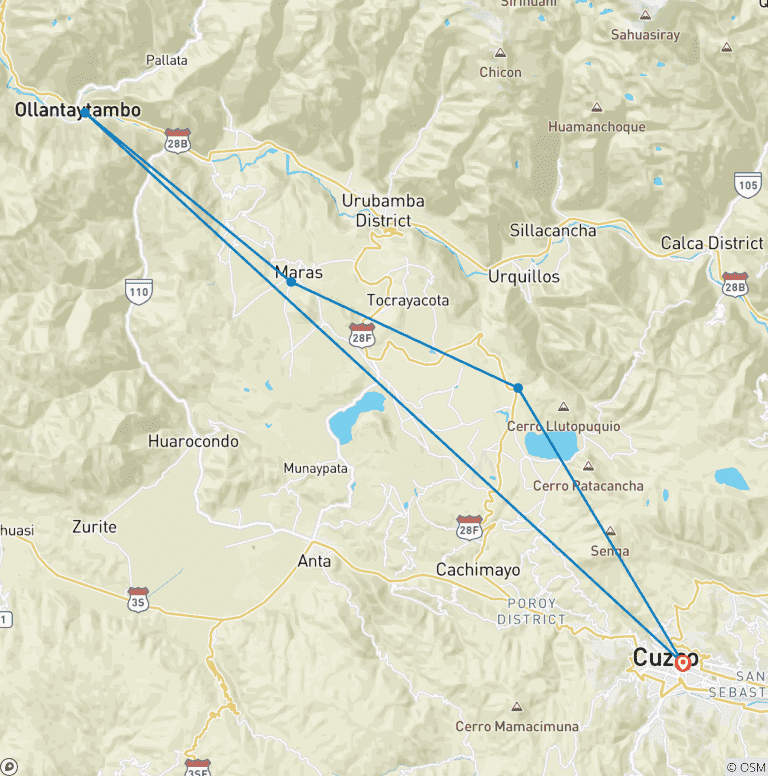 Map of Sacred Valley & Short Inca Trail Hike 3 Days