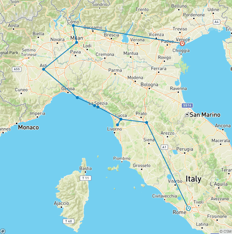 Map of Best of Italy (13 destinations)