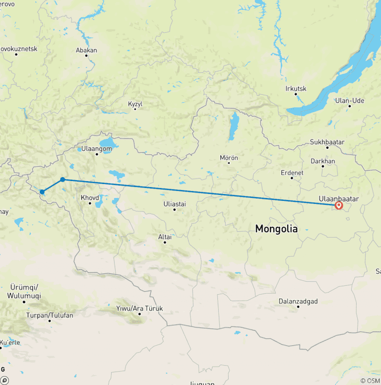 Map of Trekking in the Altai Mountains of Mongolia