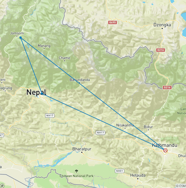 Map of Jomsom & Muktinath Pilgrimage Tour