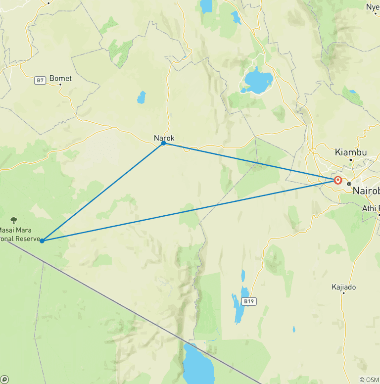 Map of 3 Day Masai Mara Wildlife Safari Adventure