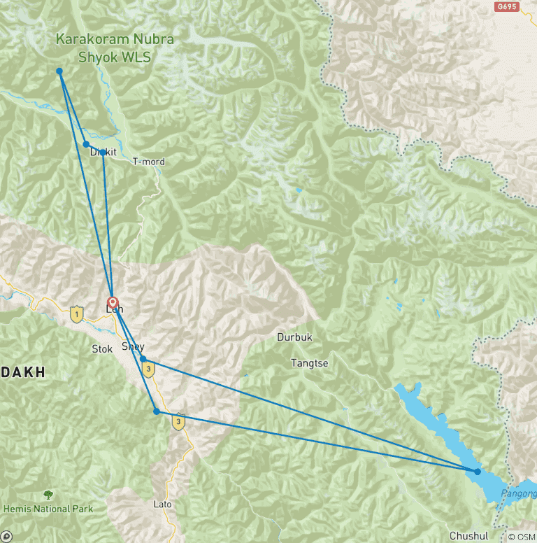Map of Leh Ladakh Tour
