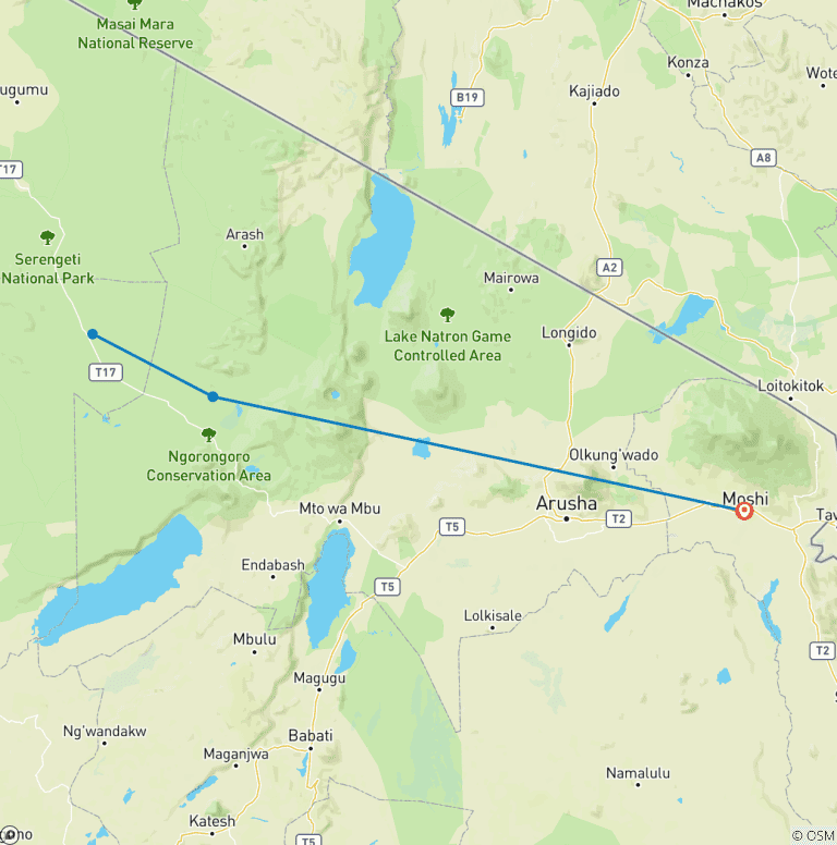 Map of Serengeti & Ngorongoro Safari - 3 Days