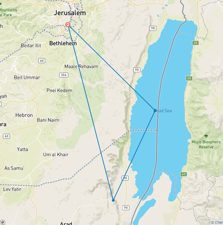 Map of Christian Jerusalem & Masada, 3 Days