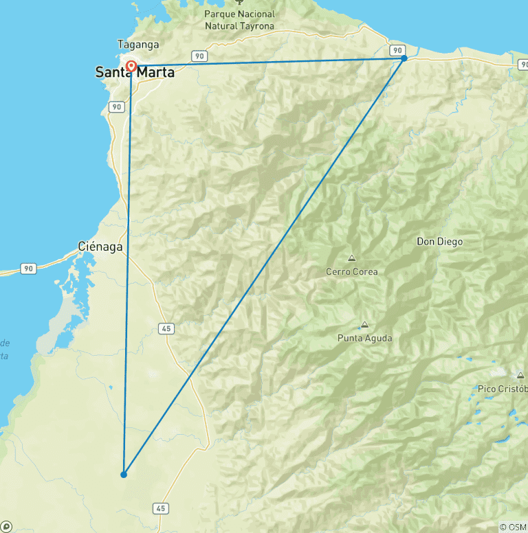 Map of Ciudad Perdida 5-Day Trek from Santa Marta