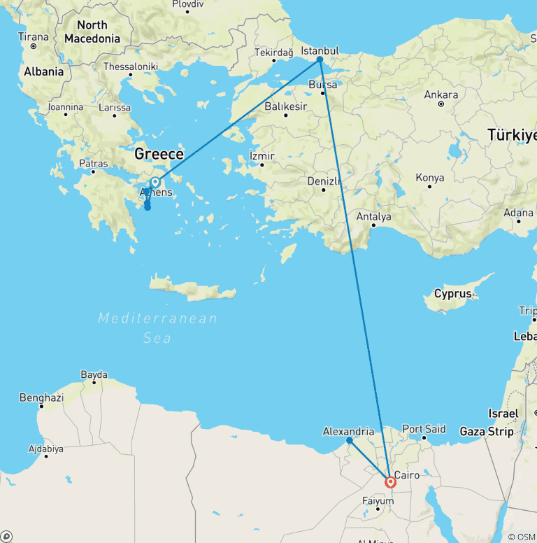Map of Greece - Turkey - Egypt : In Search for Ancient Civilizations