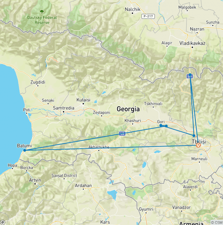 Map of Tbilisi and Batumi