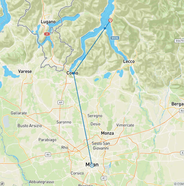 Map of Milan & Lake Como: 3-Day Tour