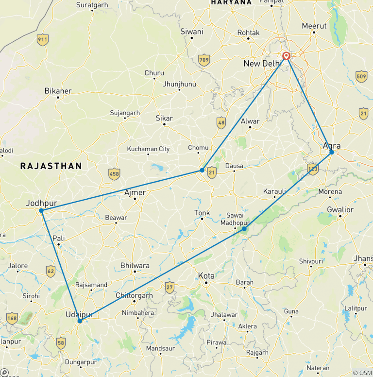 Map of Rustic Rajasthan With Taj Mahal & Wildlife
