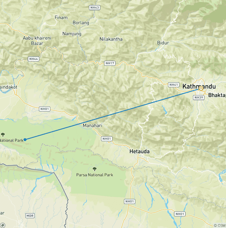 Map of Chitwan Jungle Safari 2 Night 3 Days