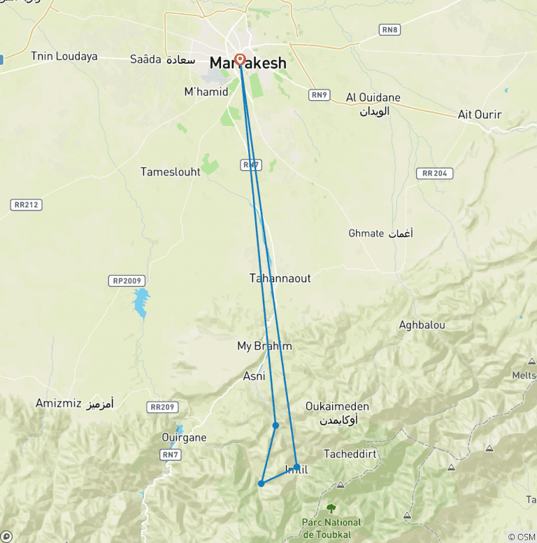 Map of Atlas  Berber Villages Hike 3 Days & 2 Nights