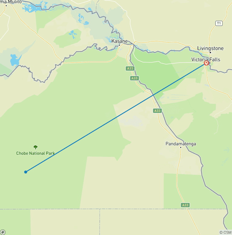 Map of 3 Days Victoria Falls and Chobe Safari