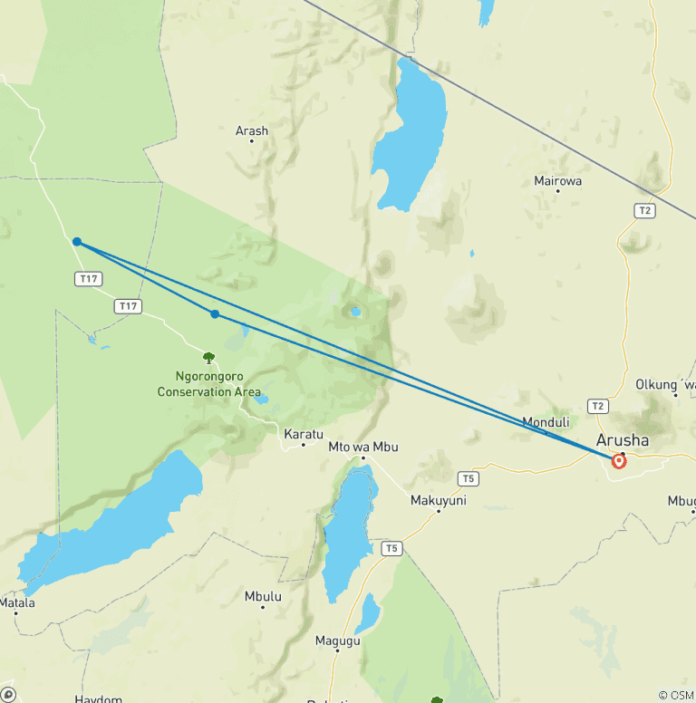Map of 3-Days Private Camping Safari Visiting Serengeti and Ngorongoro National parks