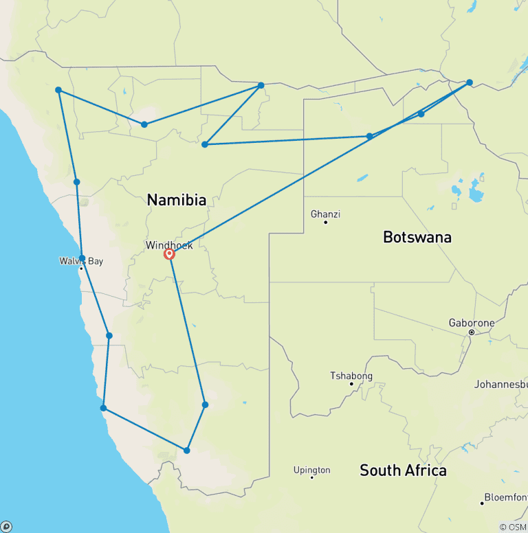 Map of 23 Days best of Namibia & Botswana