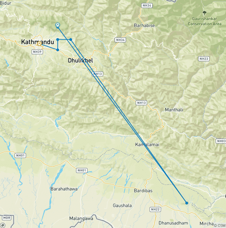 Map of 3 Days Chisapani – Nagarkot Trek