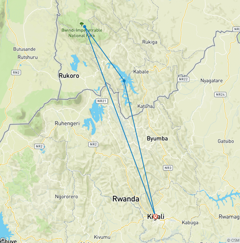 Map of Experience Uganda Gorilla trekking from Kigali (Exclusively Private)