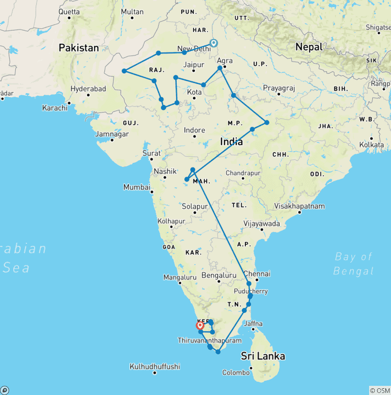 Map of Grand Tour of India