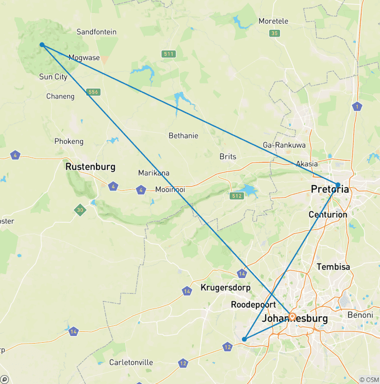 Map of 4 Day | Cultural & Pilanesberg Safari