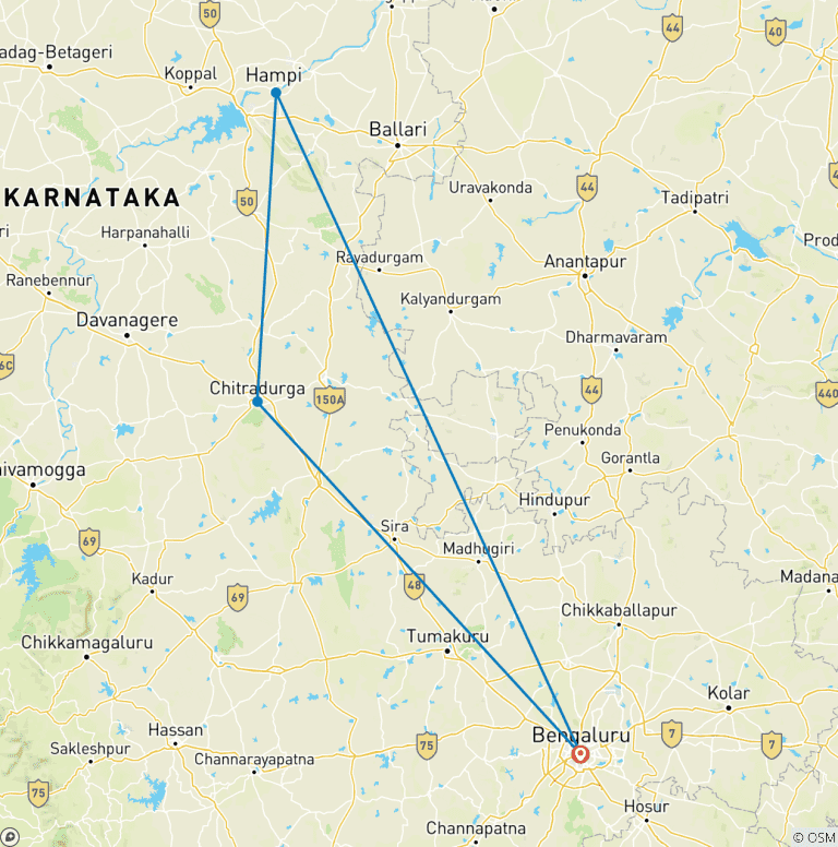 Map of Bangalore to Hampi