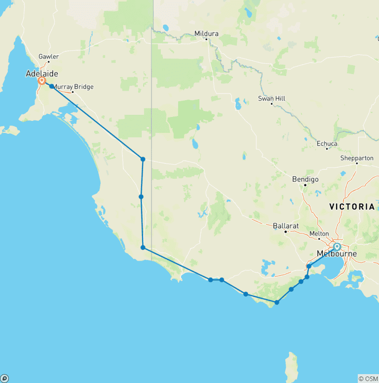 Map of 3 Day Melbourne to Adelaide
