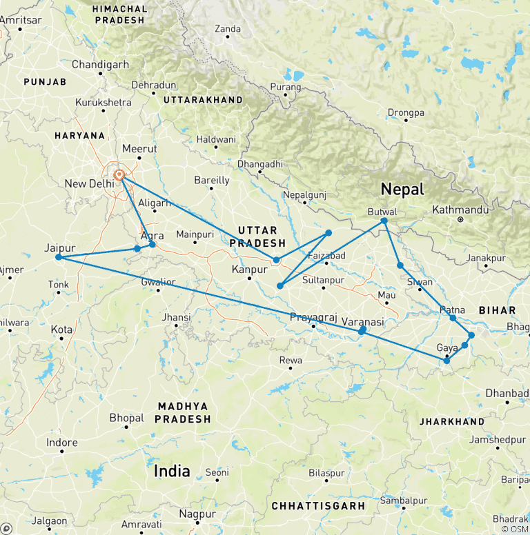 Map of Buddhist Circuit Tour Package
